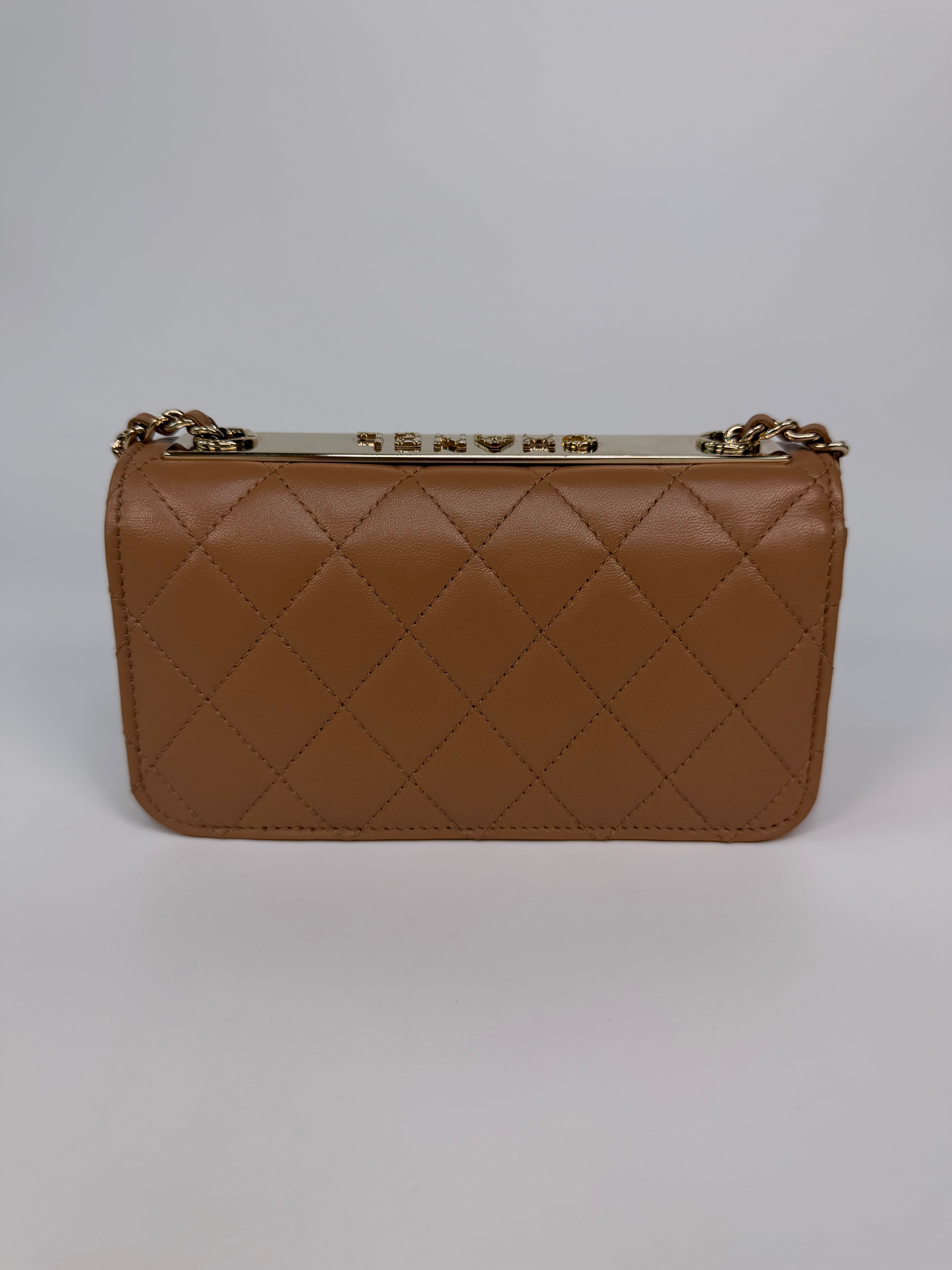 Chanel Trendy Wallet On Chain In Beige Lambskin With Gold Hardware. Authentic and preloved in excellent condition. 100% guarantee