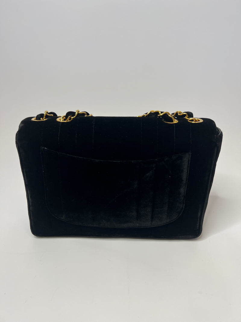 Chanel Black Velvet Jumbo Vintage Flap Bag