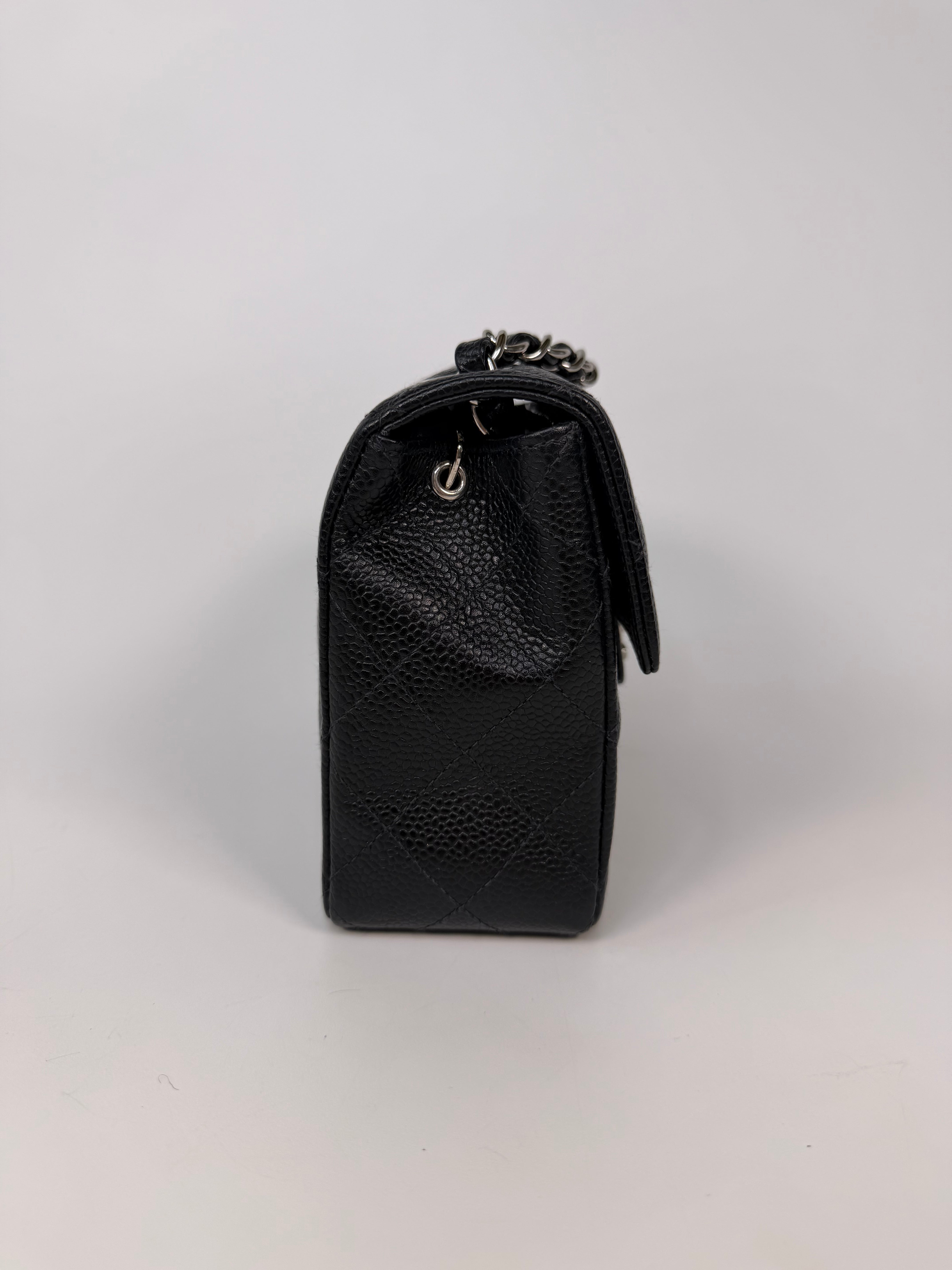 Chanel Vintage Mini Square Flap In Black Caviar Leather With Silver Hardware