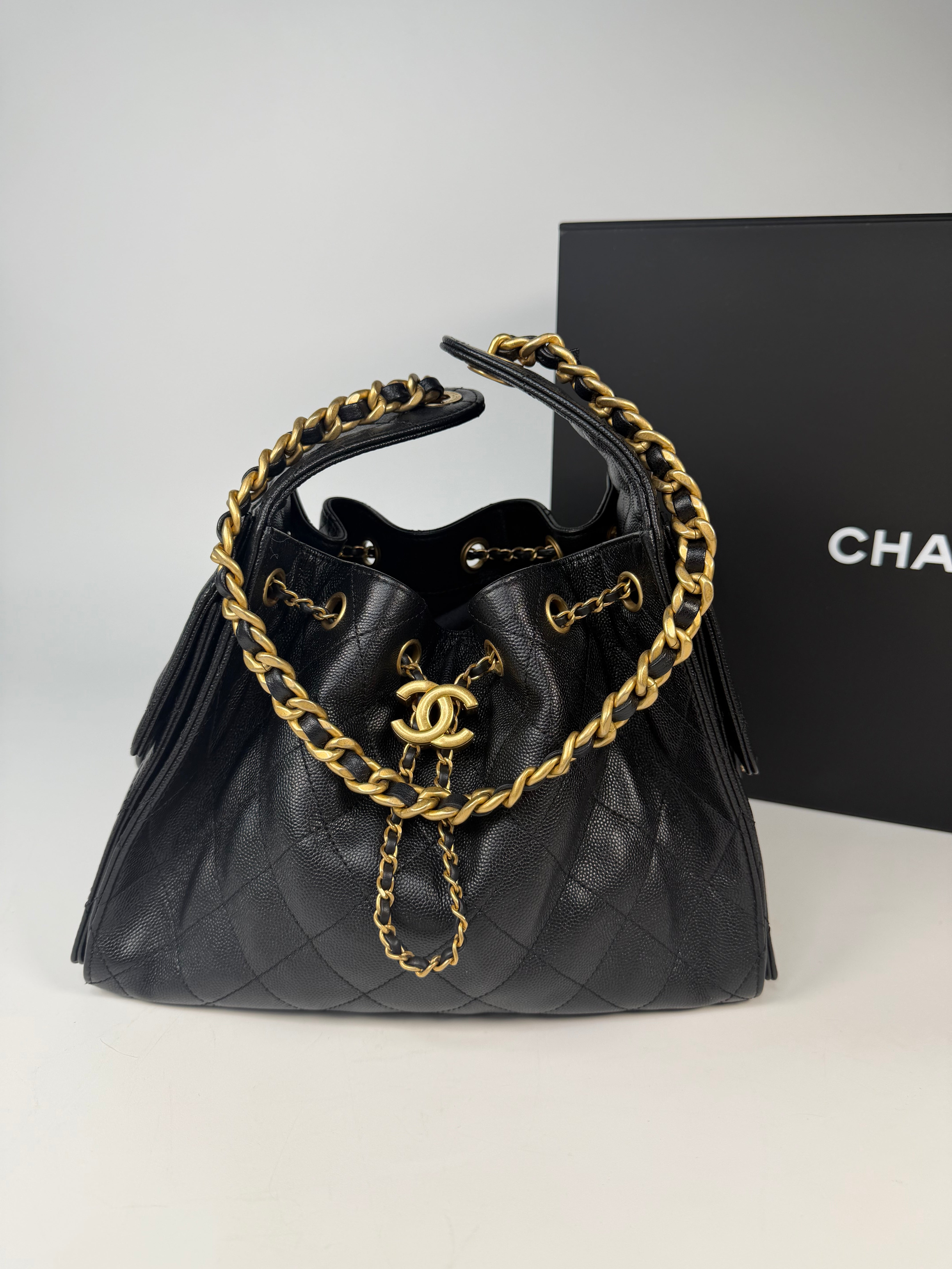 Chanel 25 Small In Black Caviar Leather With Gold Hardware in excellent condition 100% authentic and preloved
