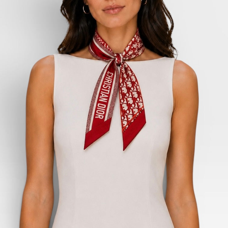 Christian Dior Twilly In Red And White Silk