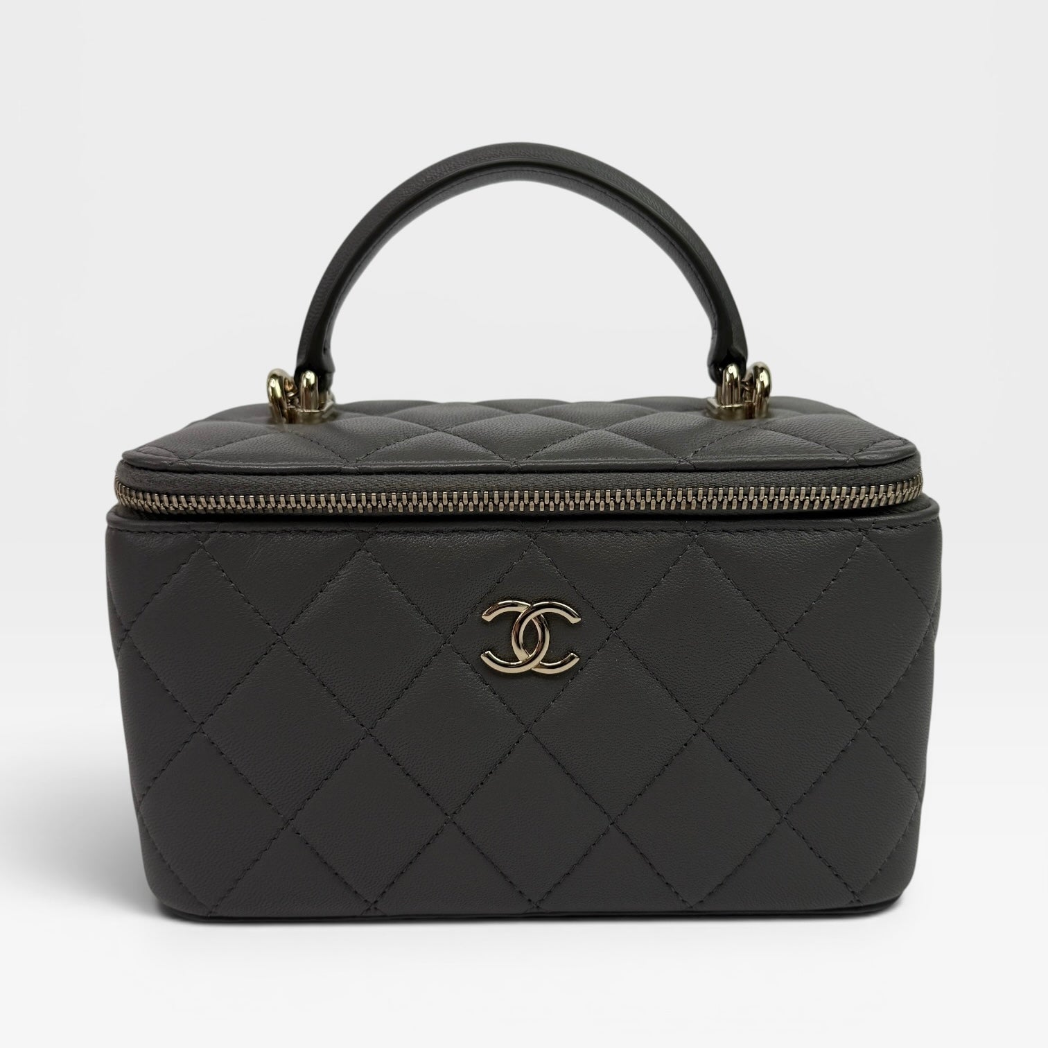 Chanel Vanity Rectangular with Top Handle Grey Lambskin GHW
