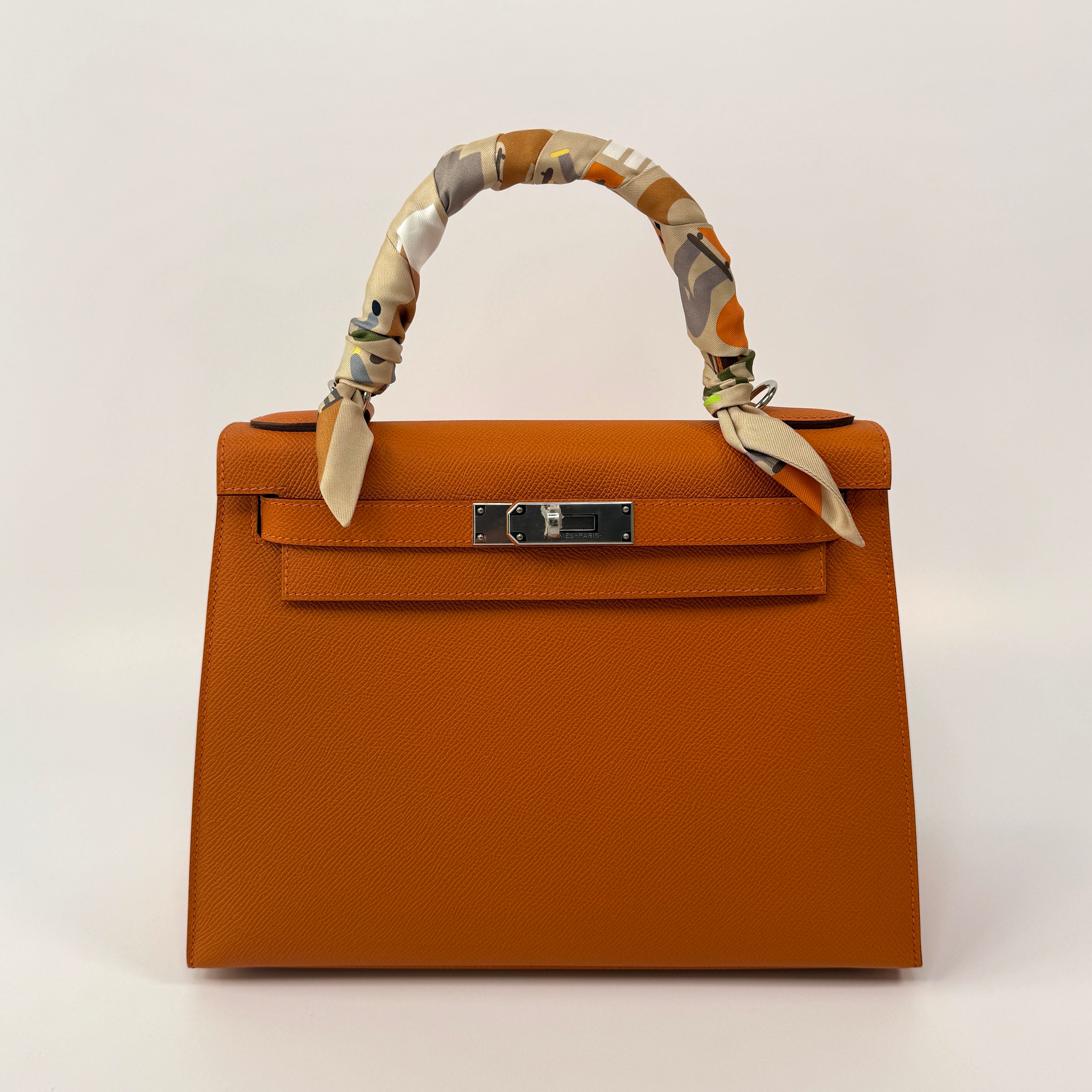Authentic Pre Loved Hermès Kelly 28 In Orange Epsom Leather With Palladium Hardware New & Unused Condition