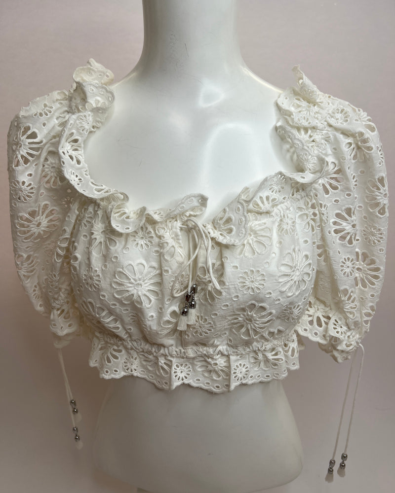 Zimmerman White Embroided Crop Top (Size 2 / UK 8 )