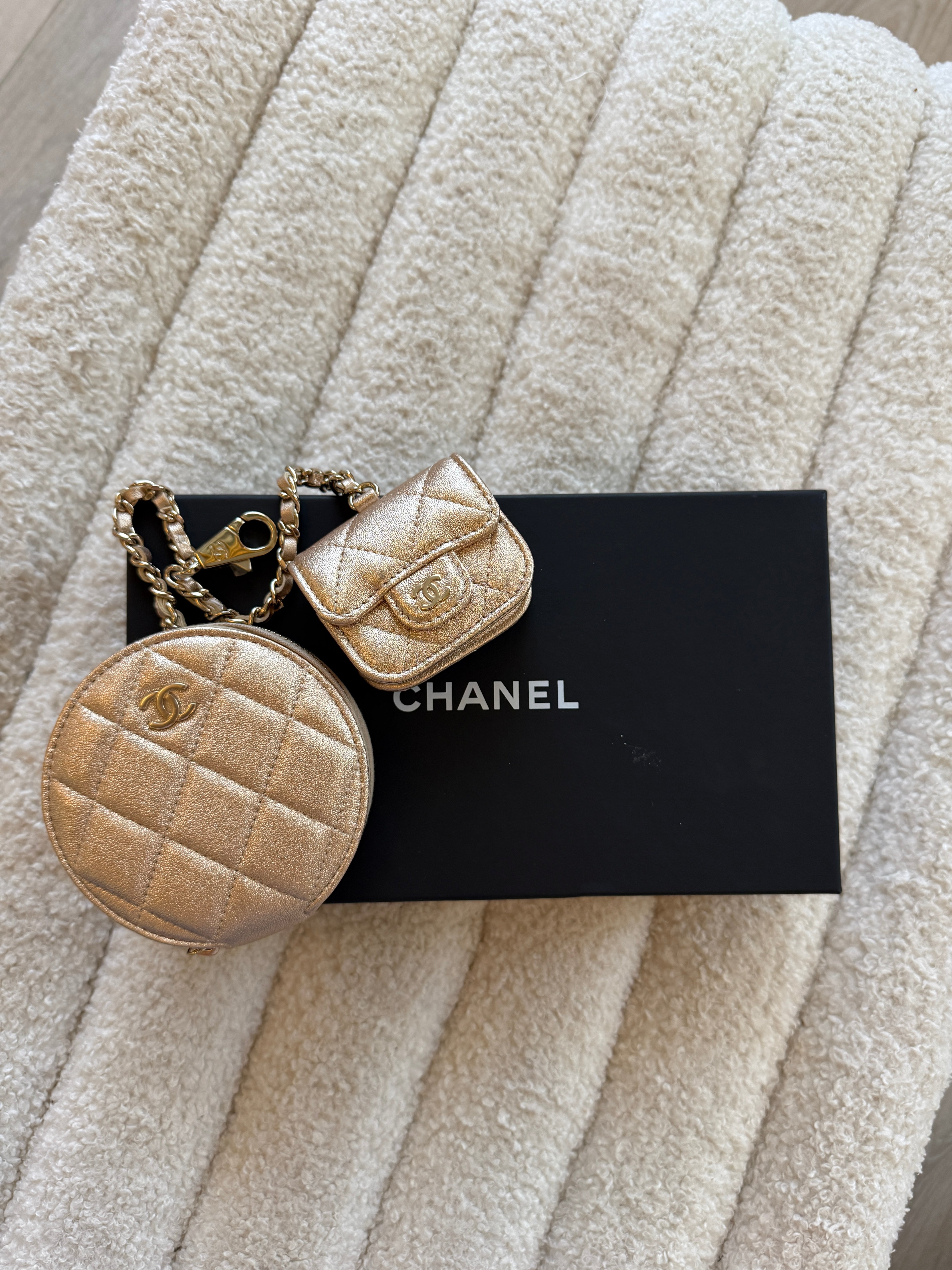 Chanel Metallic Lambskin Round Purse and AirPods Case
