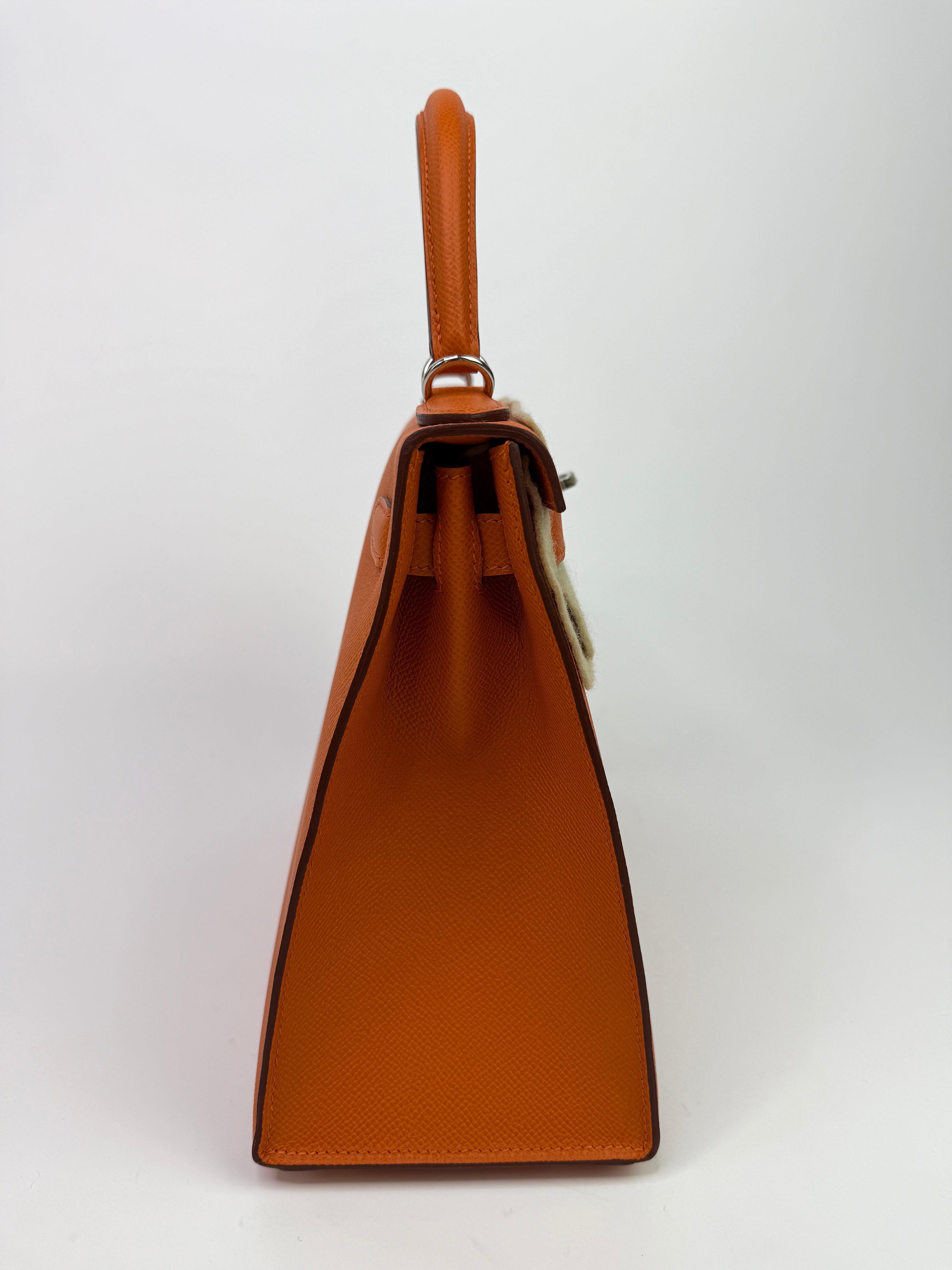 Authentic Pre Loved Hermès Kelly 28 In Orange Epsom Leather With Palladium Hardware New & Unused Condition