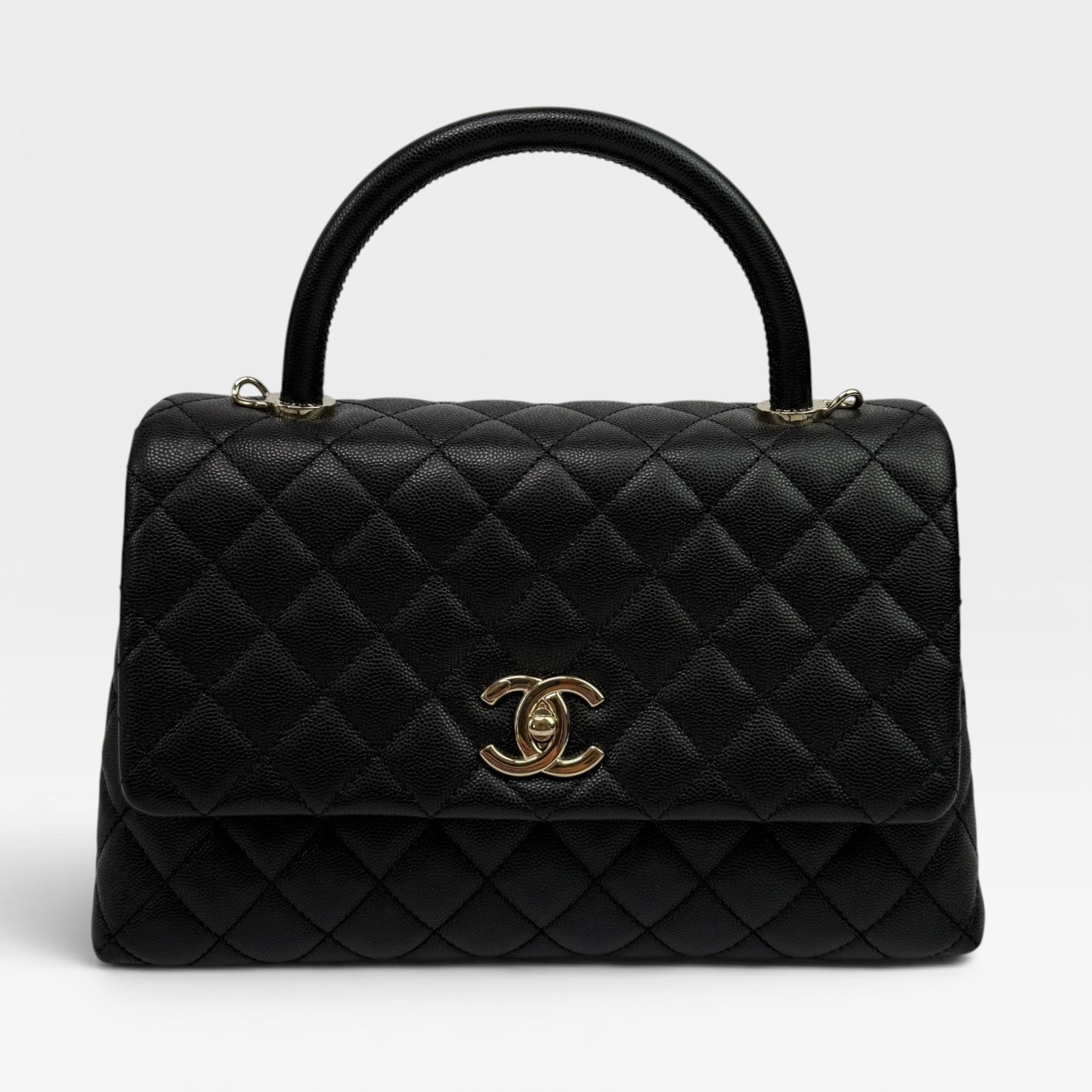 Chanel Coco Medium Top Handle In Black Caviar Leather With PGHW