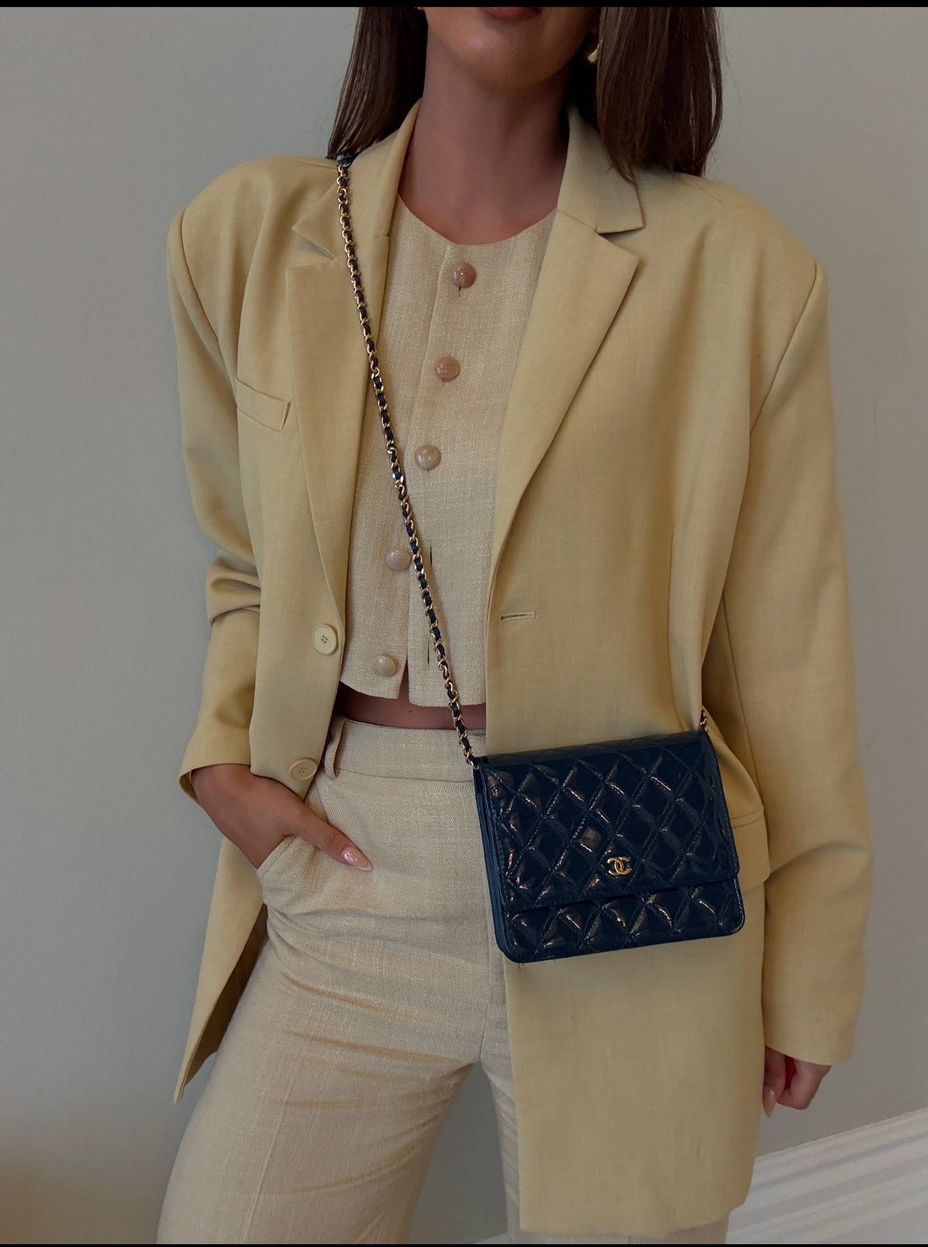 Chanel Square Wallet On Chain In Patent Navy Leather GHW