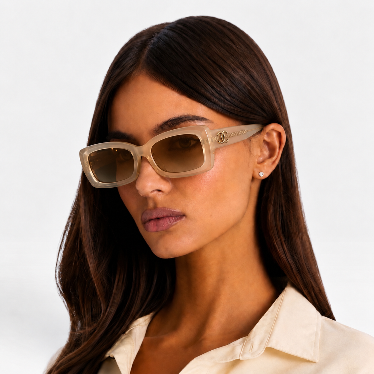 Chanel Pale Frame Sunglasses In Nude Acetate 100% authentic and preloved in excellent condition