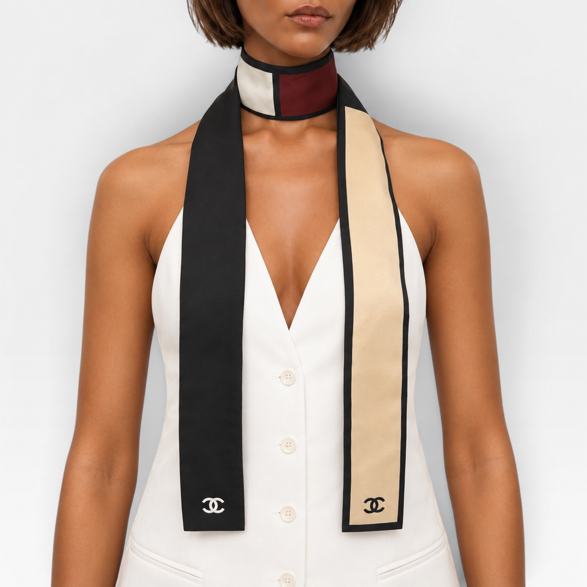 Chanel Slim Bandeau Silk Twill In Black & White Multicolour. 100% authentic and preloved in excellent condition