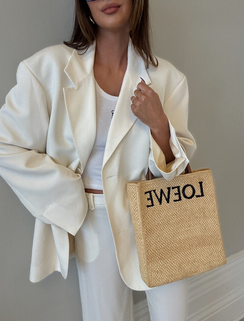 Loewe Leather-Trimmed Embroidered Raffia Tote