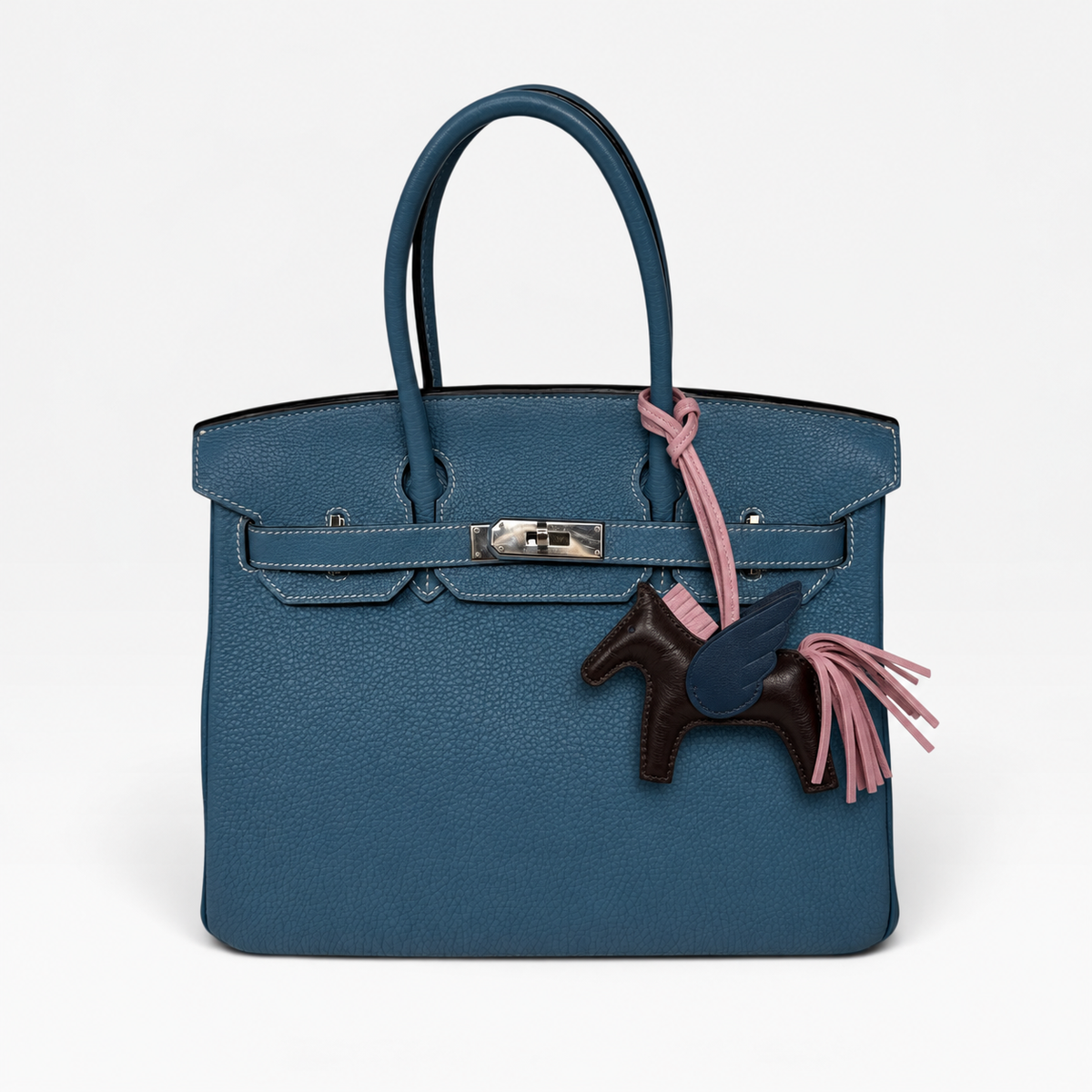 Hermès Rodeo Pegasus Charm In Rouge Sellier, Mauve Sylvestre & Bleu Saphir. 100% authentic and pre loved in excellent condition. 