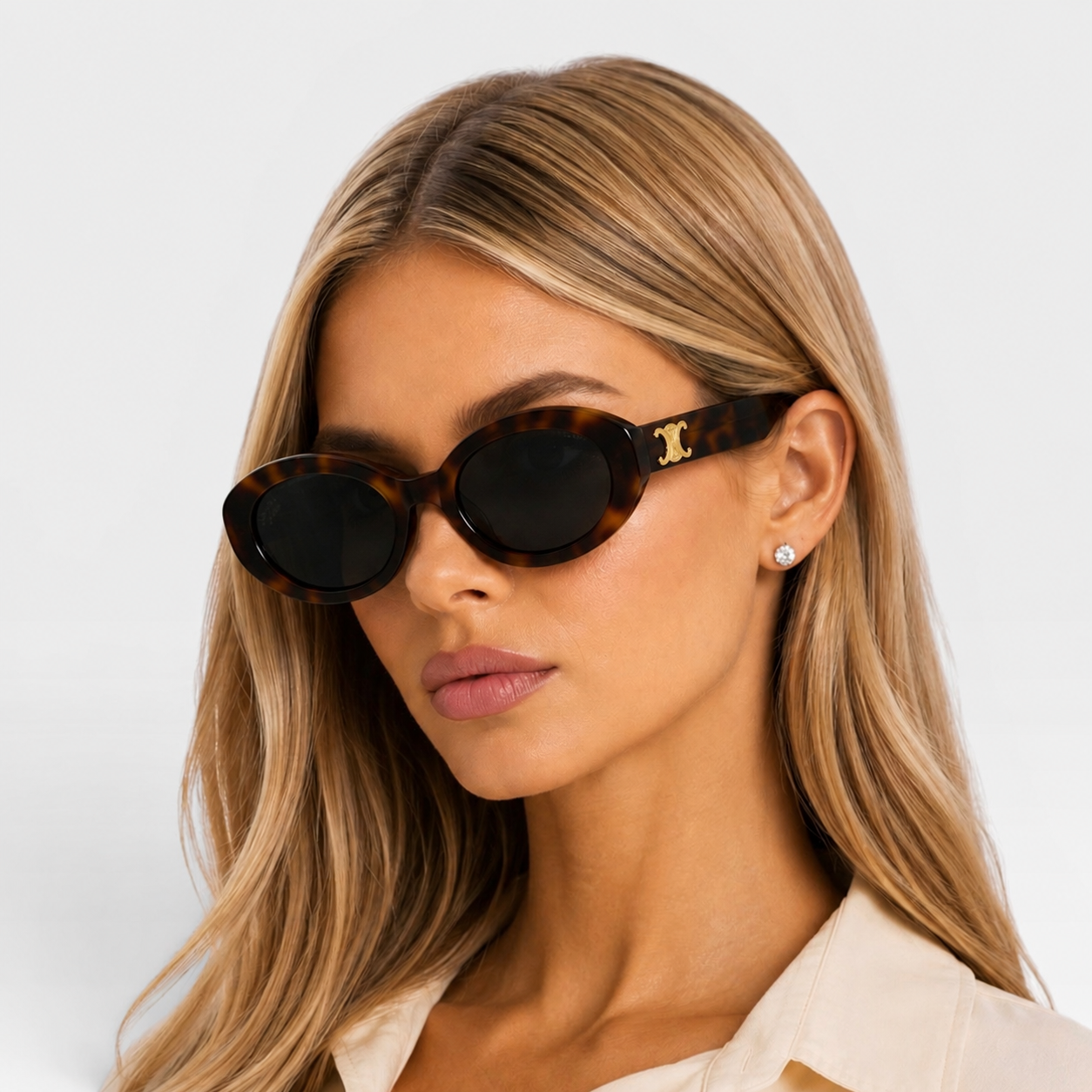 Celine Sunglasses In Brown Tortoiseshell With Gold Logo Sides
