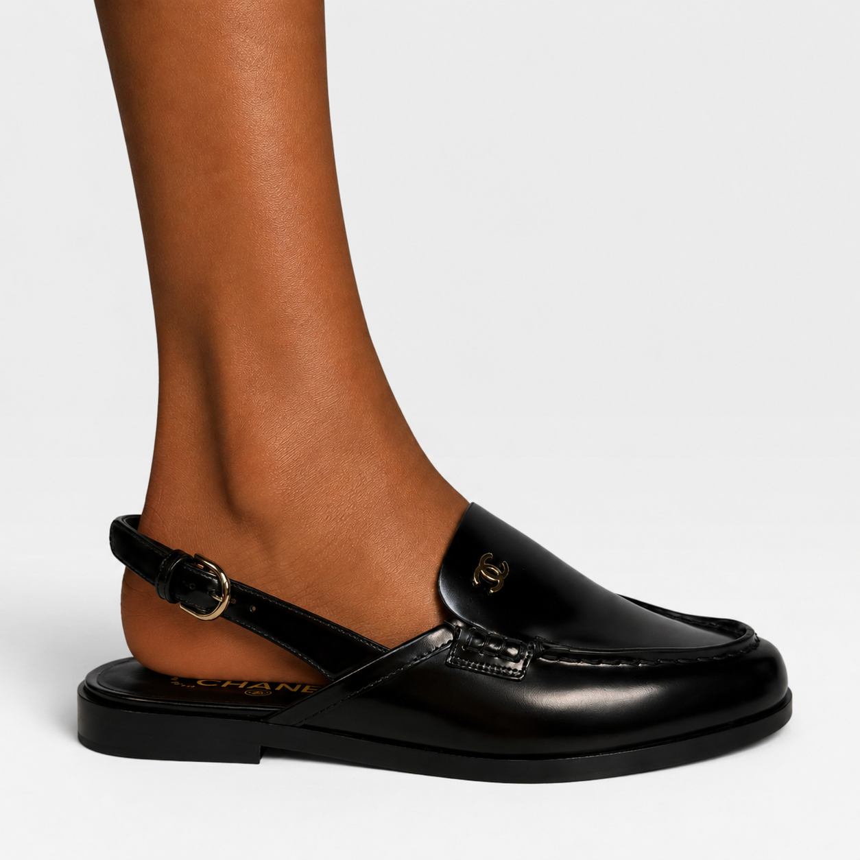 Chanel 2026 Spring/Summer Slingbacks In Black Shiny Calfskin (Size 38.5/UK 5.5)