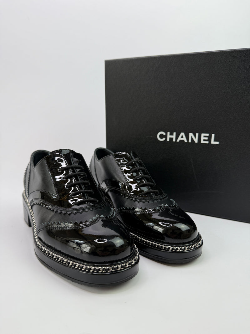Chanel Black Patent Loafers  (Size 38/UK5)