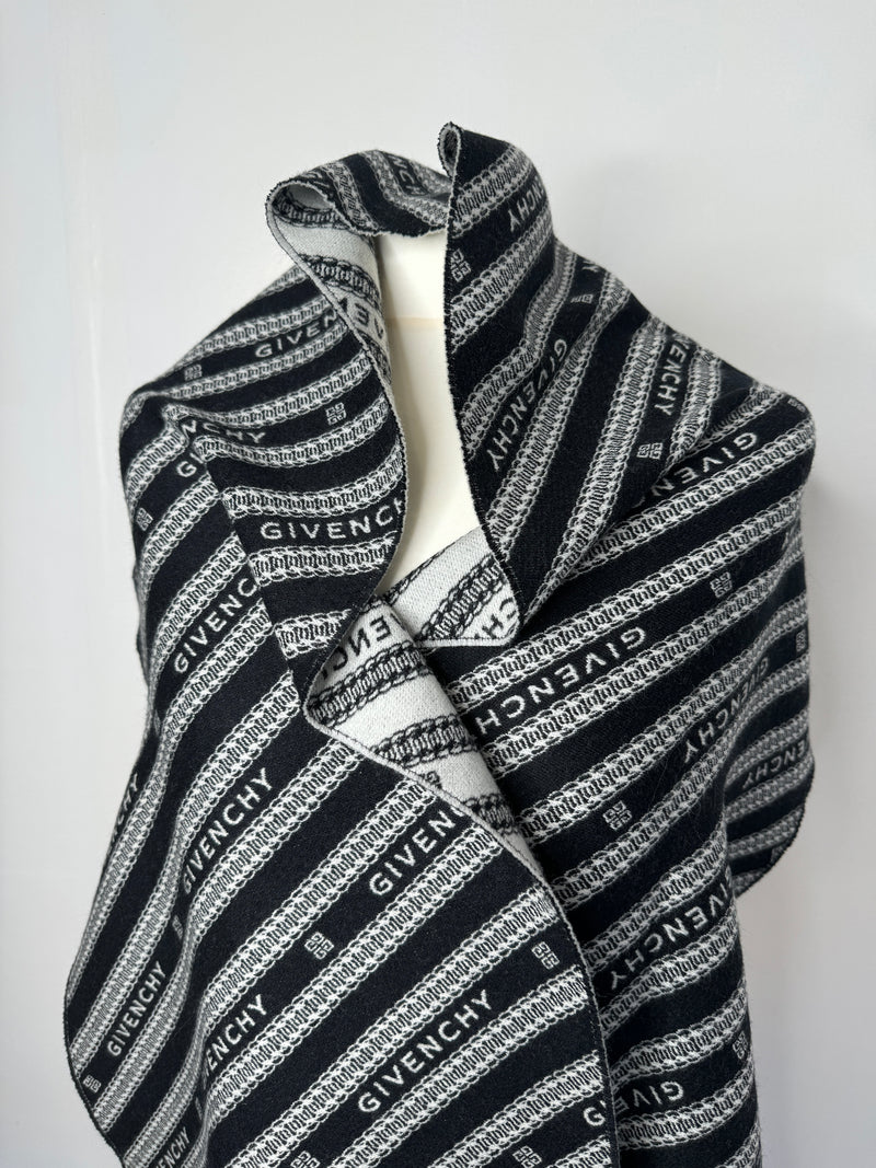Givenchy Black 4g Logo Print Wool & Silk-blend Scarf