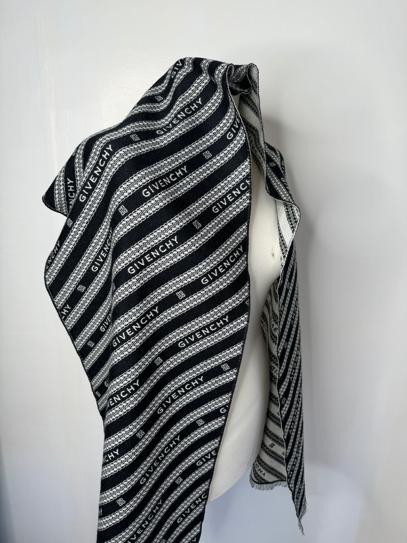 Givenchy Black 4g Logo Print Wool & Silk-blend Scarf