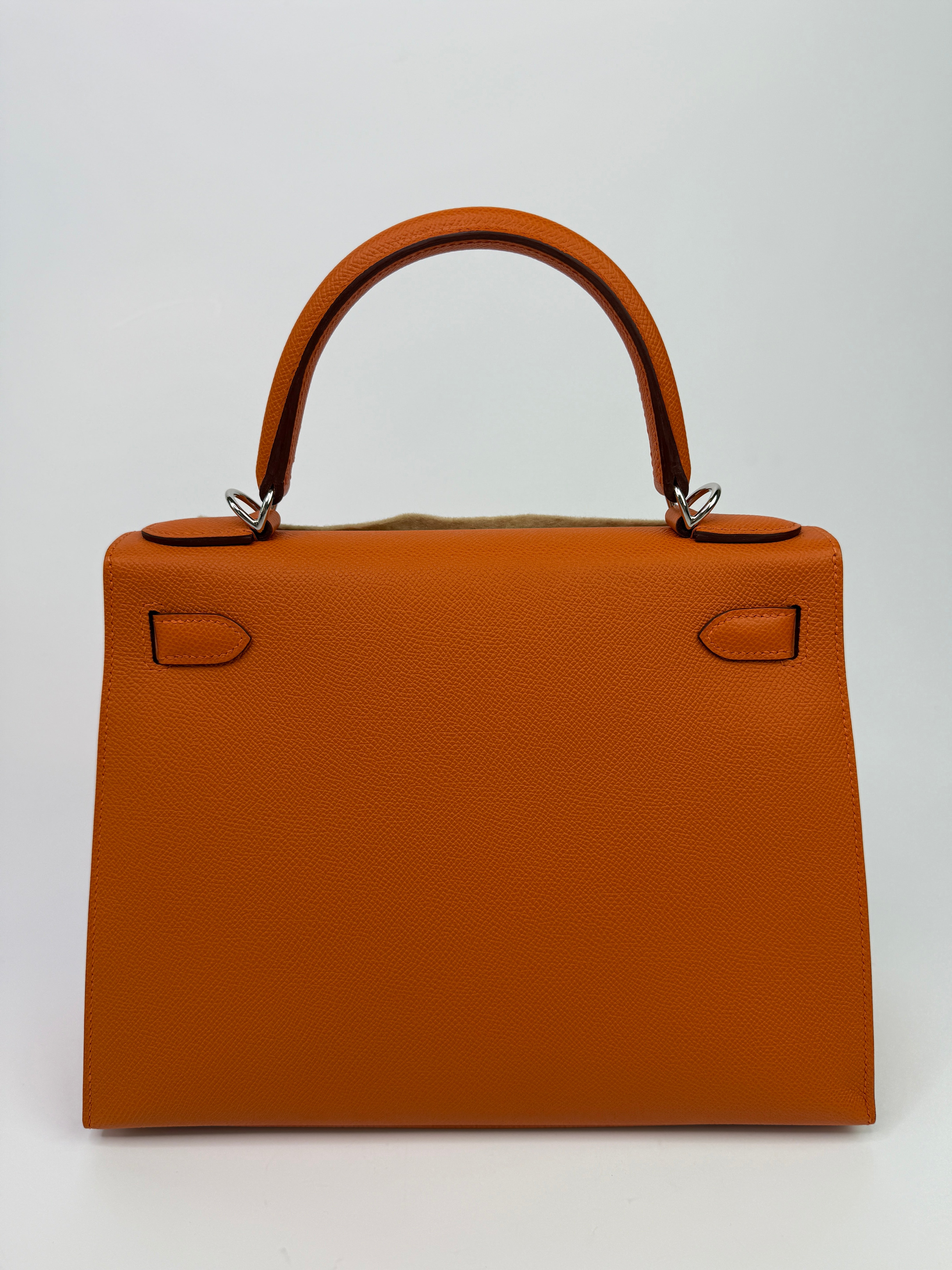Authentic Pre Loved Hermès Kelly 28 In Orange Epsom Leather With Palladium Hardware New & Unused Condition