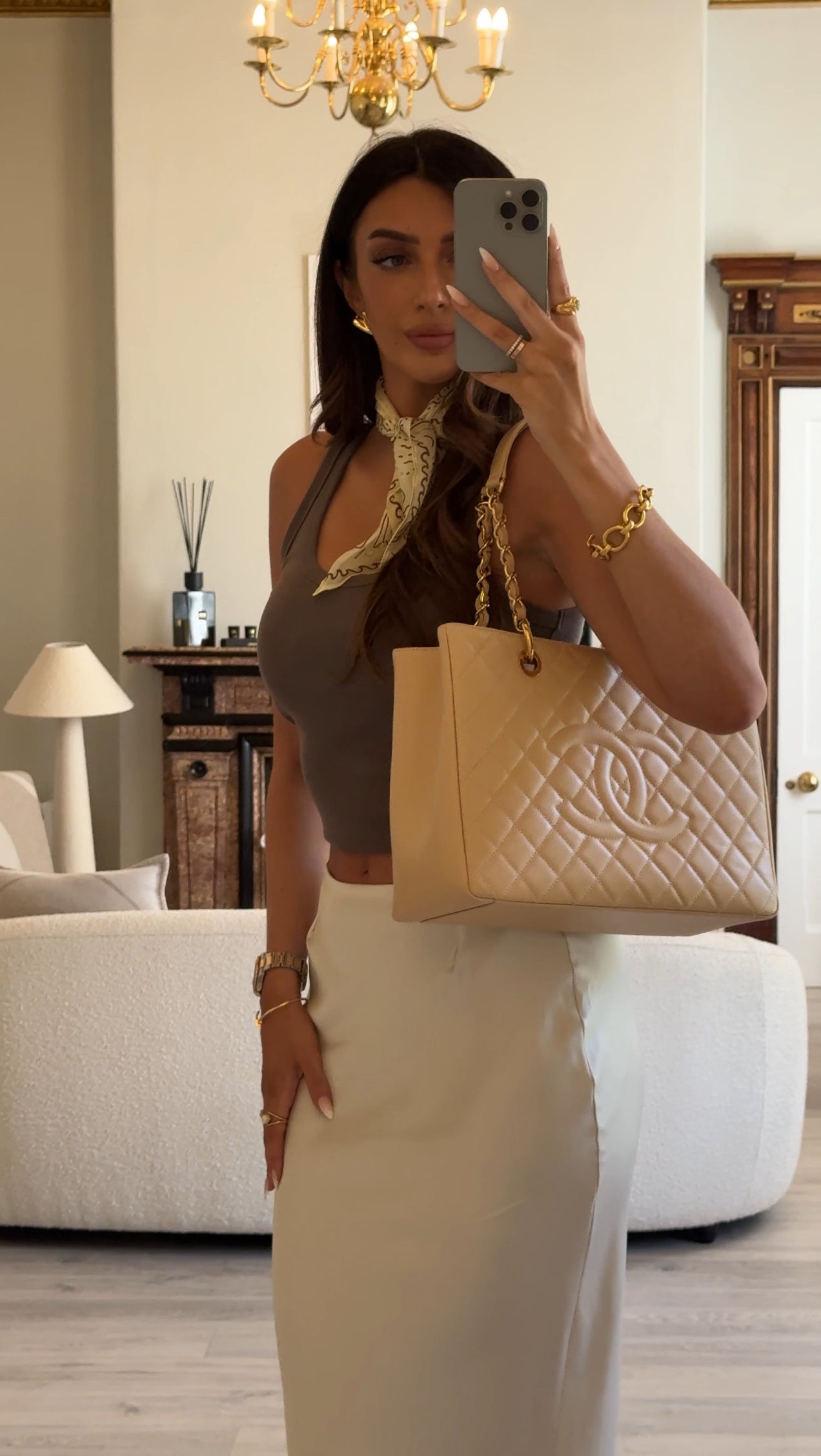 Chanel Grand Shopper Tote In Beige Caviar Leather With GHW
