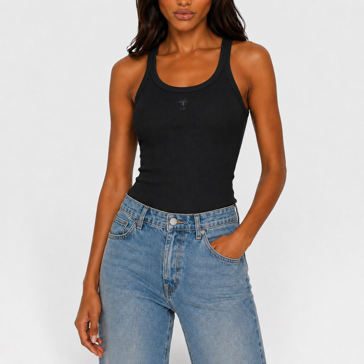 Christian Dior Logo Ribbed Vest In Black Cotton (Size UK S)