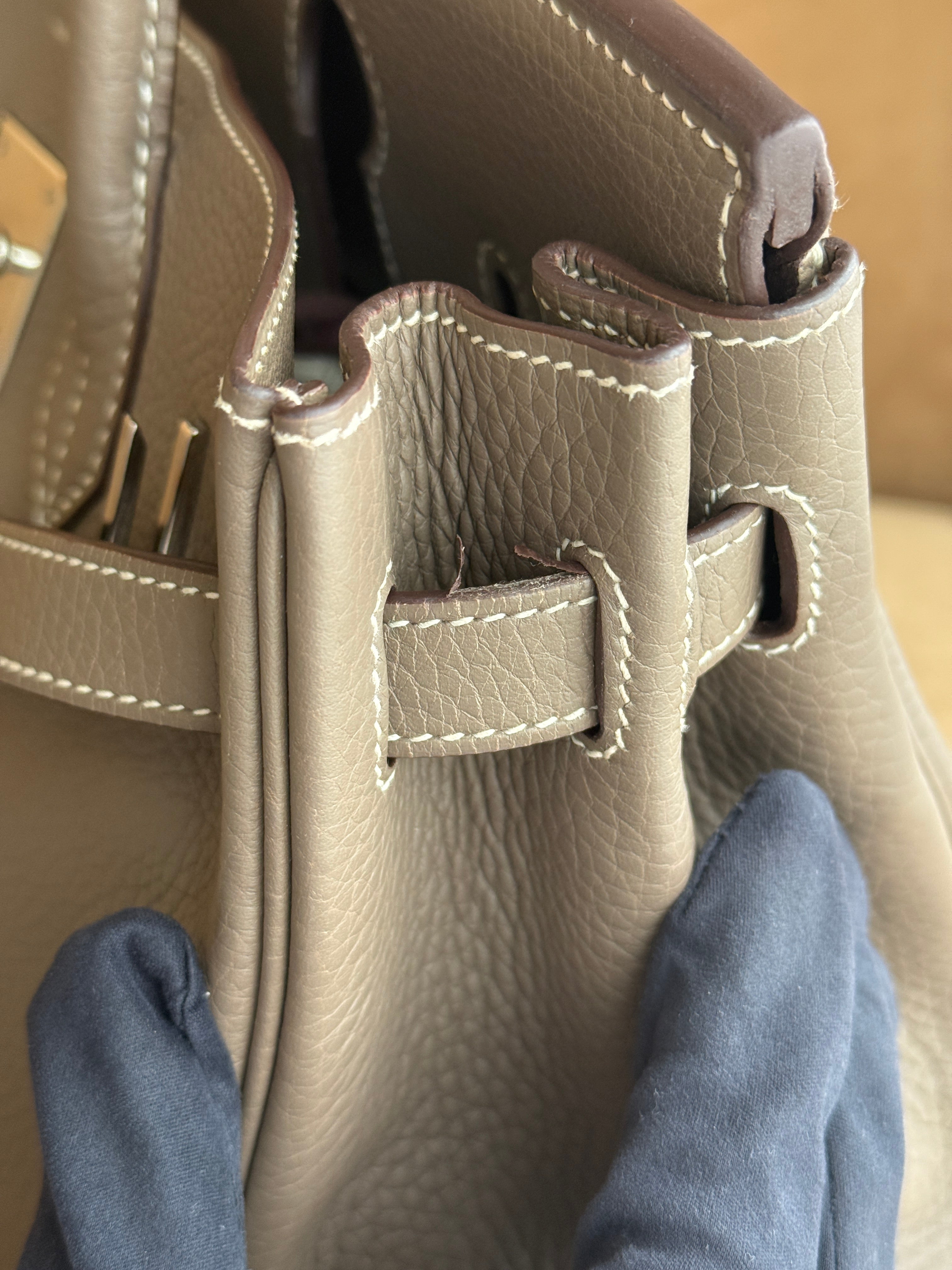 Authentic Pre Loved Hermès Birkin 30 In Etoupe Clemence Leather With Palladium Hardware Excellent Condition