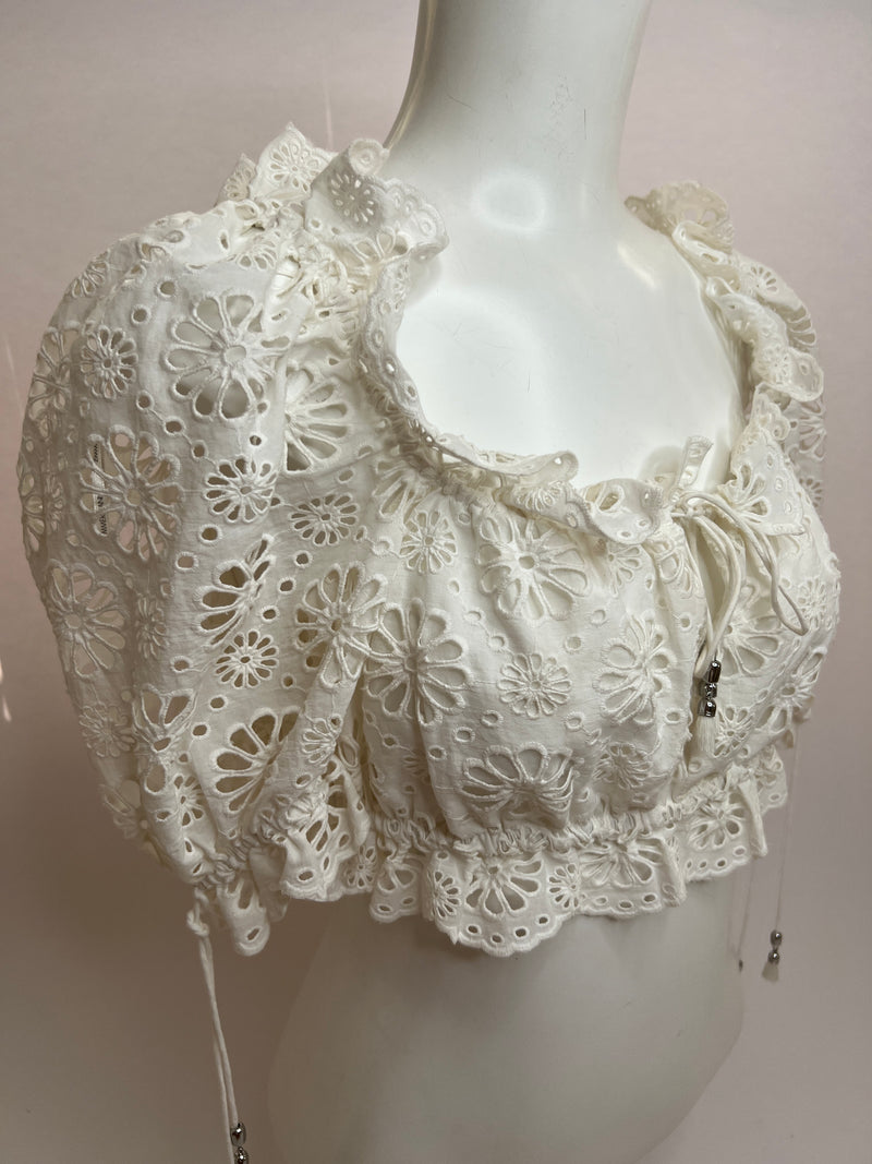 Zimmerman White Embroided Crop Top (Size 2 / UK 8 )