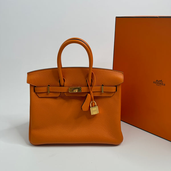 Hermès Birkin 25 In Apricot Taurillon Novillo Leather With Gold Hardware