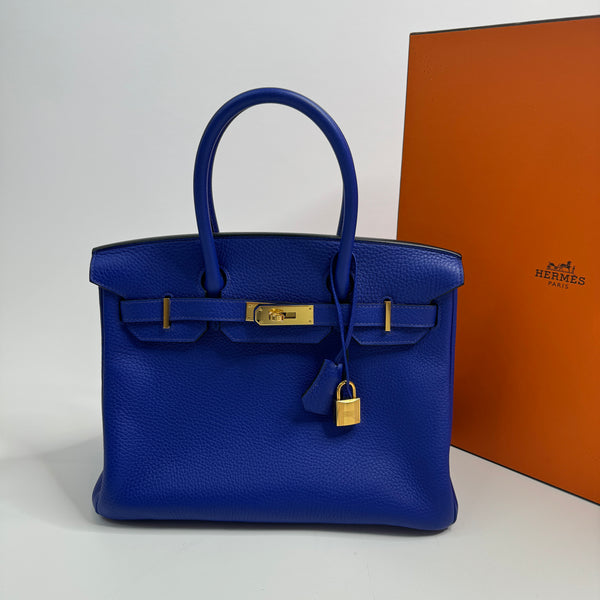 Hermès Birkin 30 In Bleu Electrique Clemence With Gold Hardware
