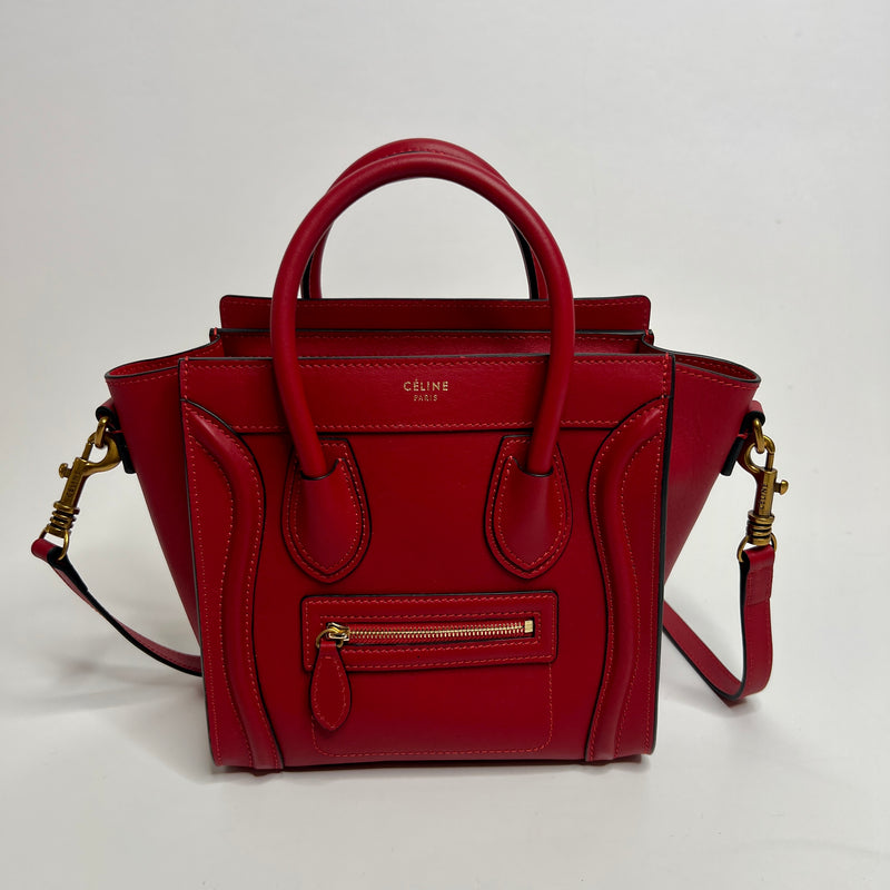 Celine Nano Luggage In Red Leather