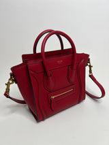 Celine Nano Luggage In Red Leather