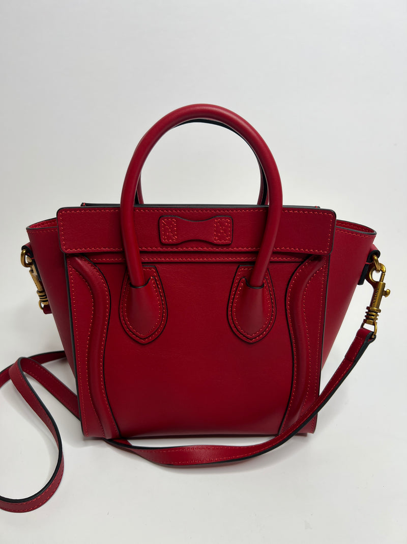 Celine Nano Luggage In Red Leather