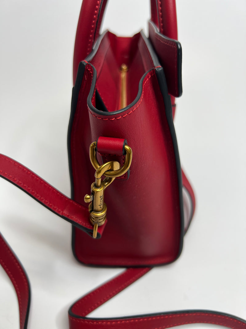 Celine Nano Luggage In Red Leather
