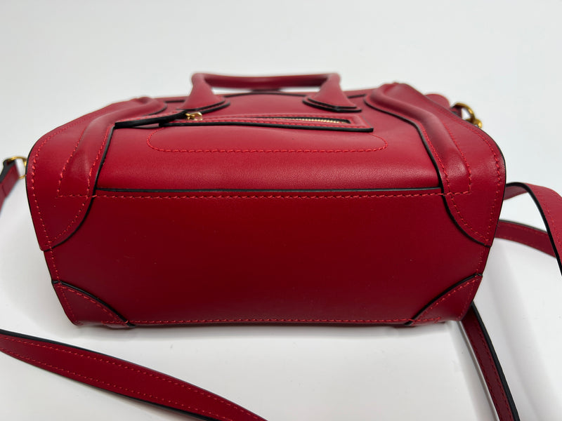 Celine Nano Luggage In Red Leather