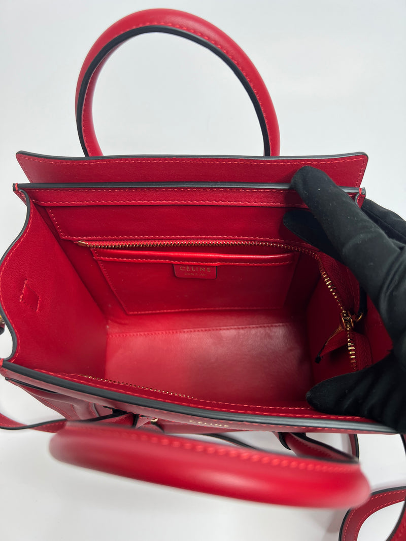 Celine Nano Luggage In Red Leather