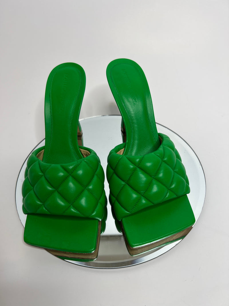 Bottega Veneta Green Padded Mule Heels (Size 38 /UK 5)