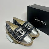Chanel Tweed and Silver Lambskin  Espadrilles (Size 39/UK 6)