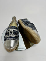 Chanel Tweed and Silver Lambskin  Espadrilles (Size 39/UK 6)