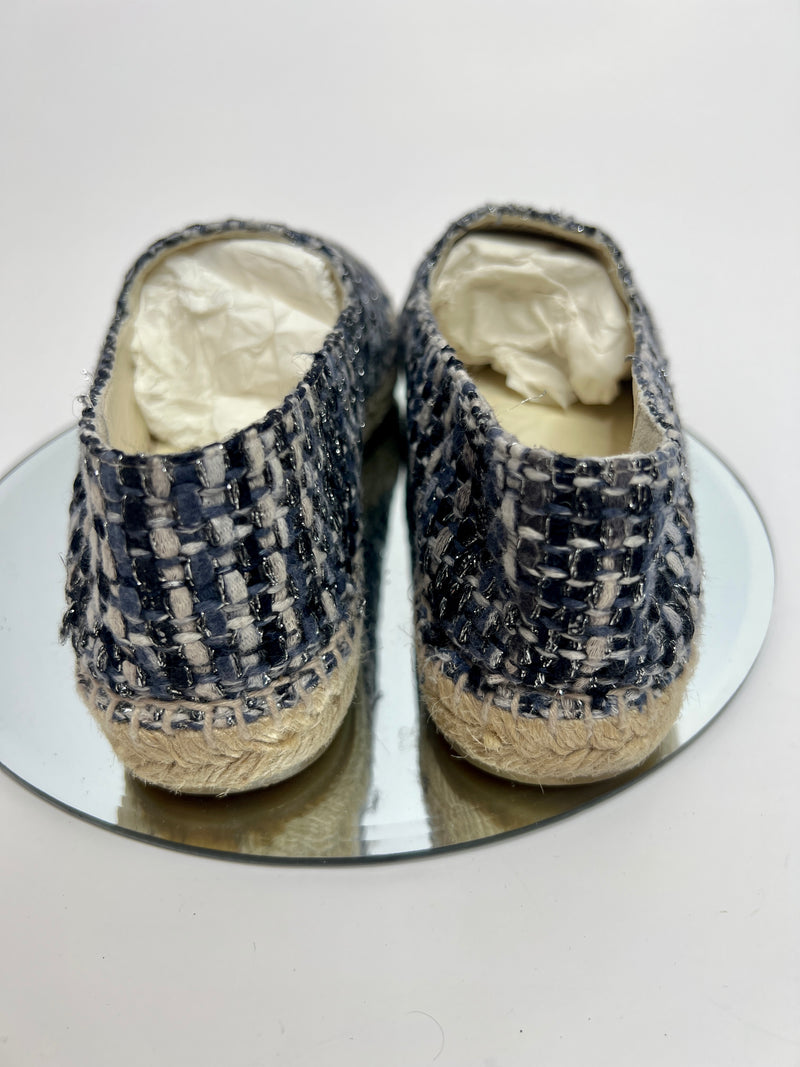 Chanel Tweed and Silver Lambskin  Espadrilles (Size 39/UK 6)