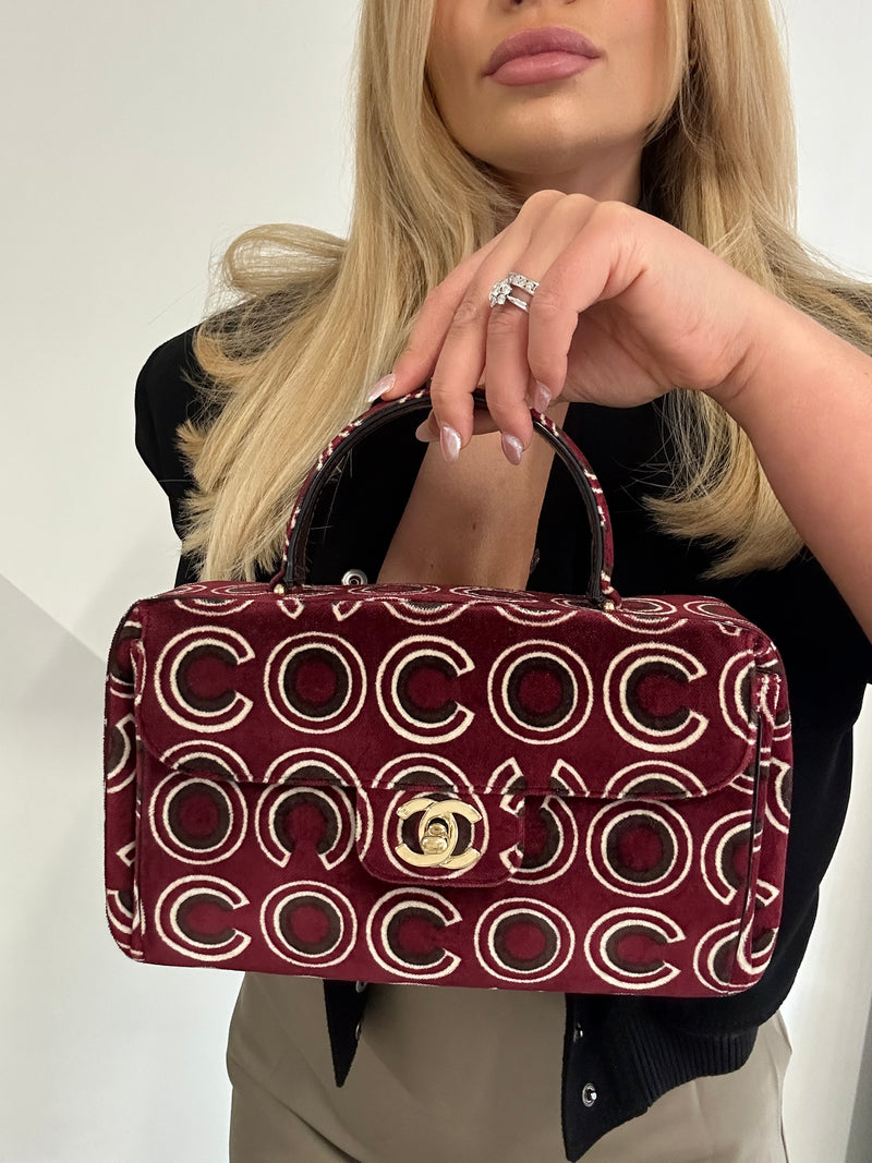 Chanel Coco Print Velvet Top Handle Flap