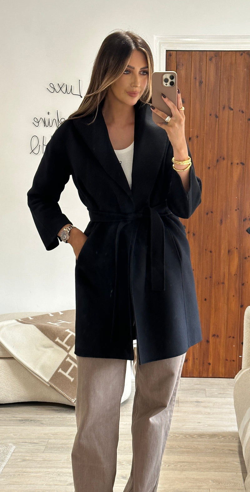 Max Mara Black Belted Cardigan (Size 42 / UK 12)