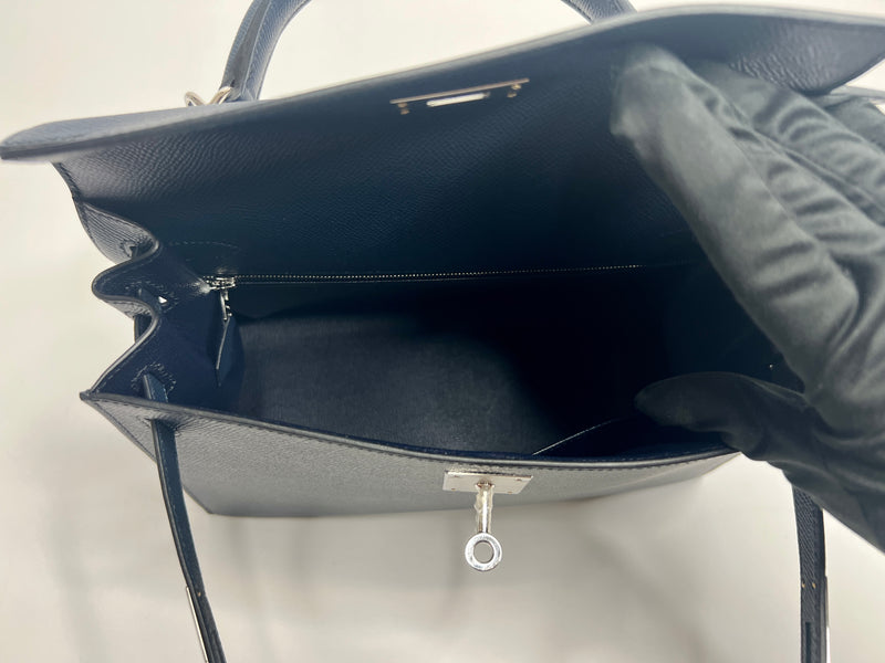 Hermès Kelly Sellier 28 In Blue Indigo Epsom Leather