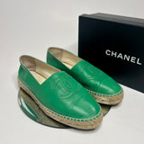 Chanel Green Leather Espadrilles (Size 38/UK 5)