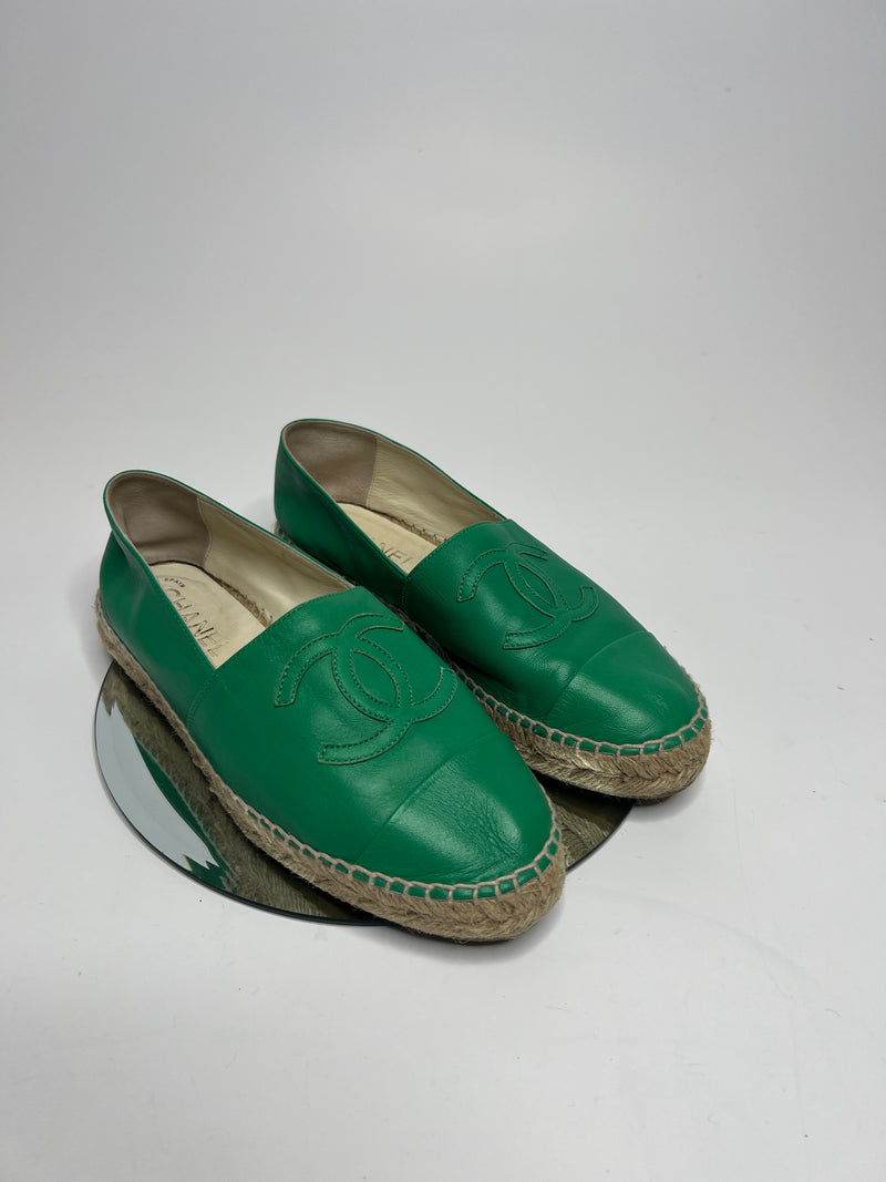 Chanel Green Leather Espadrilles (Size 38/UK 5)