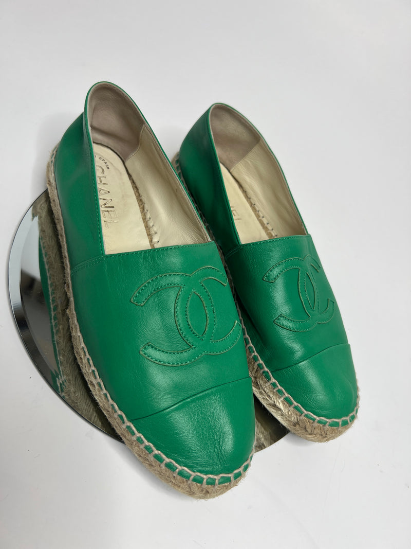 Chanel Green Leather Espadrilles (Size 38/UK 5)