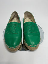 Chanel Green Leather Espadrilles (Size 38/UK 5)