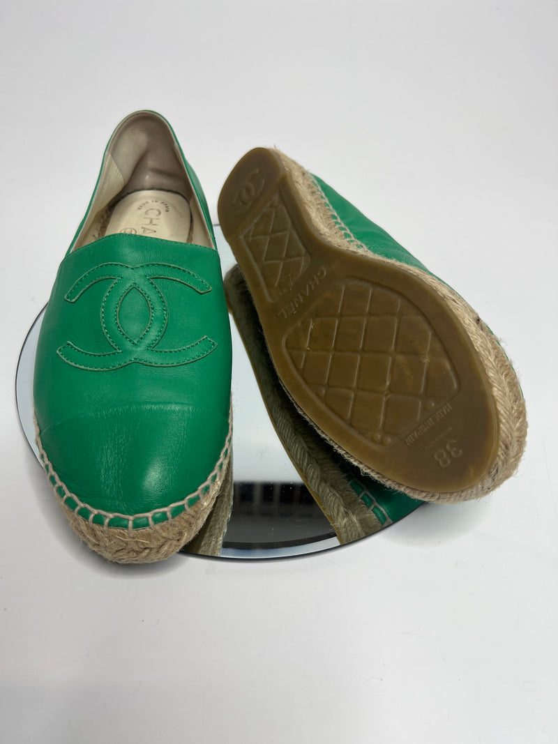 Chanel Green Leather Espadrilles (Size 38/UK 5)