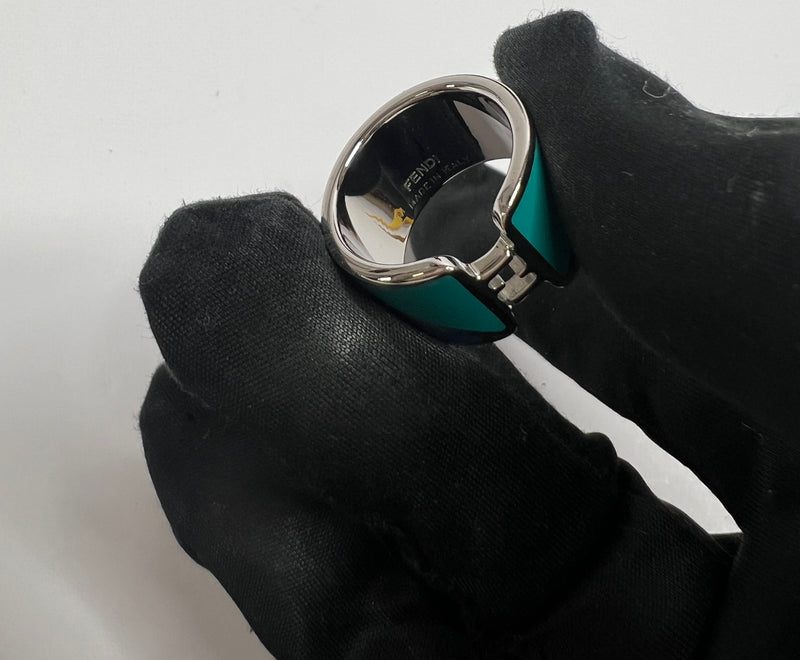 Fendi Bicolor Enamel Fendista Wide Band Ring