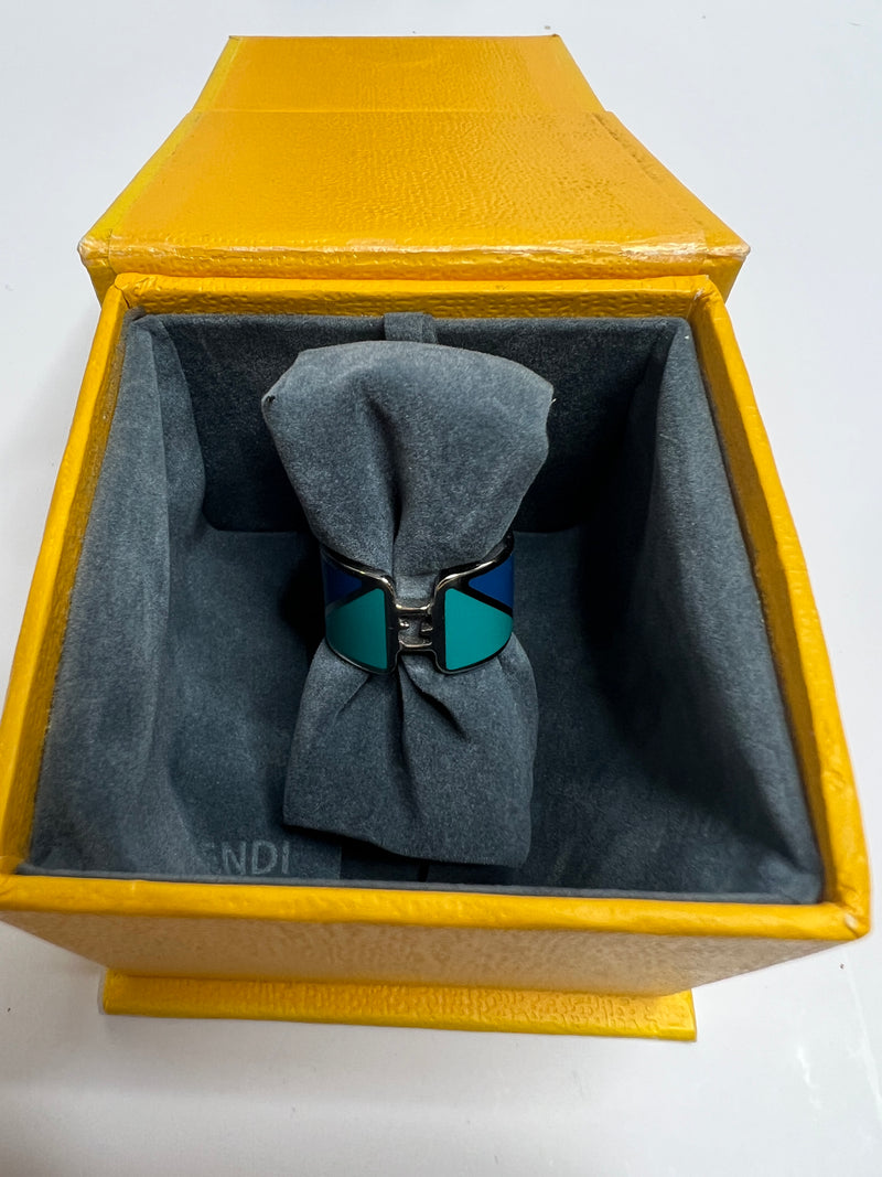 Fendi Bicolor Enamel Fendista Wide Band Ring