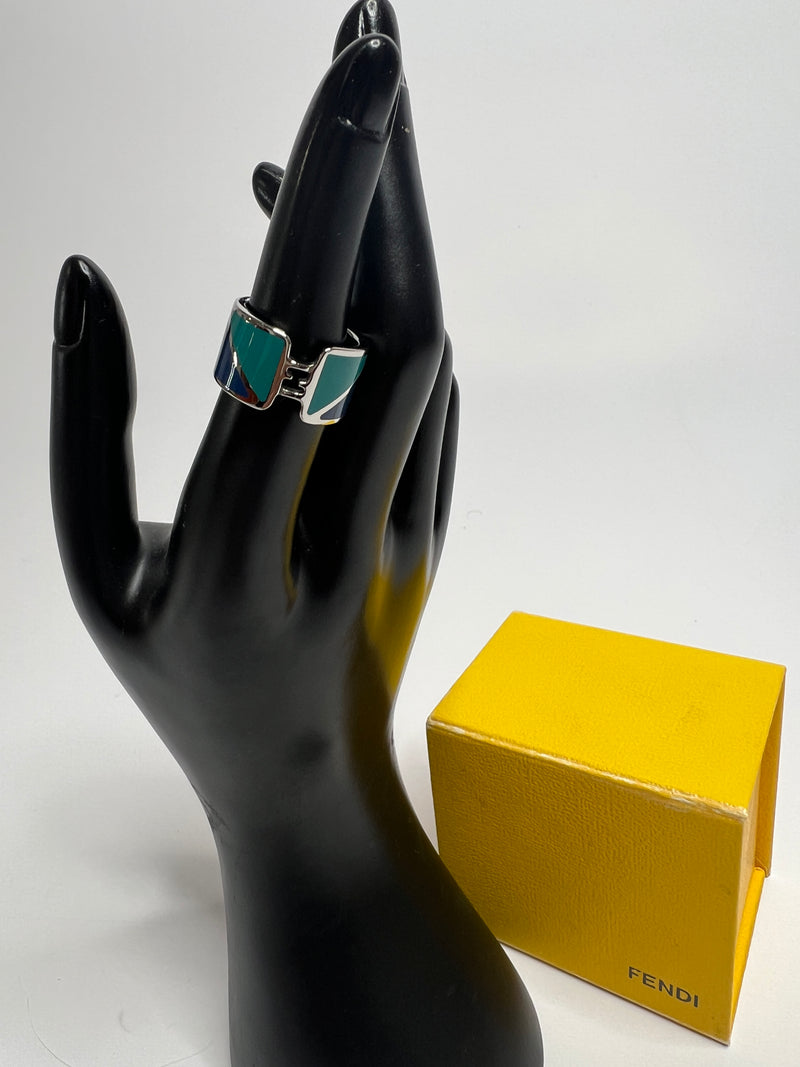 Fendi Bicolor Enamel Fendista Wide Band Ring