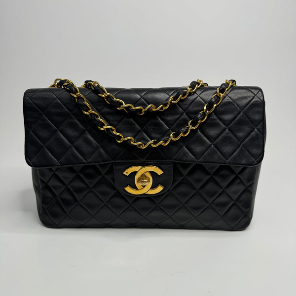 Chanel Vintage XL Maxi Flap Bag In Black Lambskin